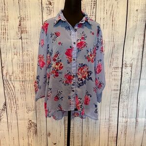 High Low Casual Feminine Floral Sheer Long Sleeve Blouse